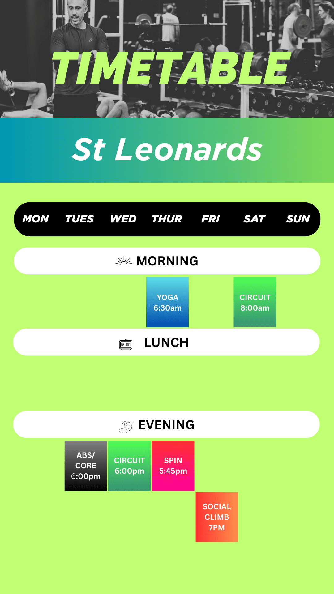 Gym timteable climb fit st leonards 2026