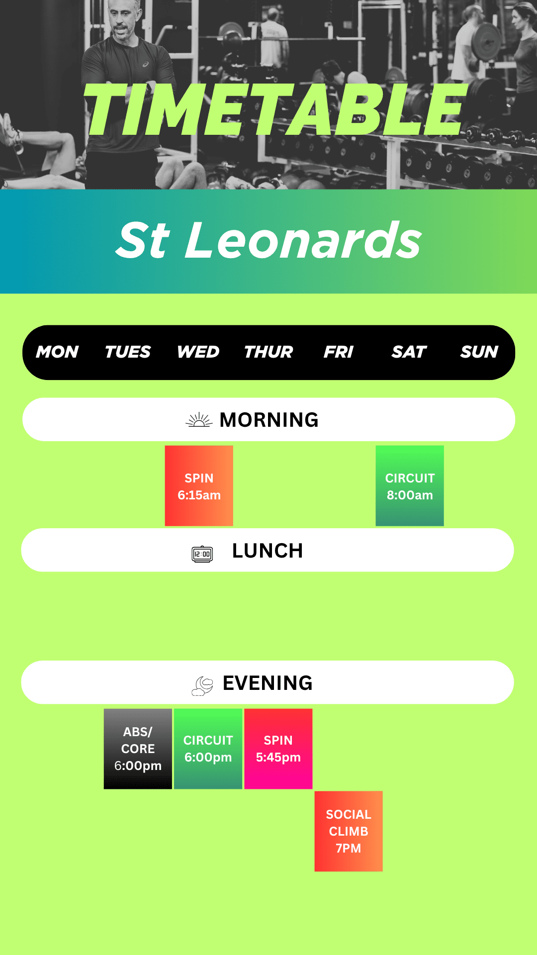 st leonards gym timetable winter 2026