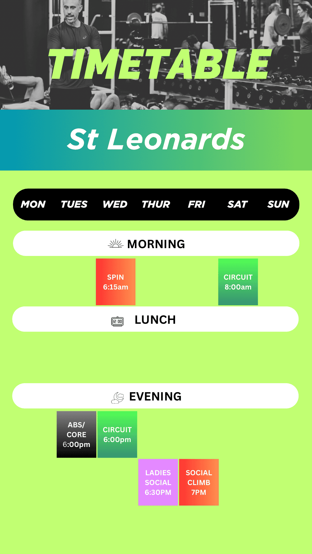 climb fit st leonards weekly gym timetable